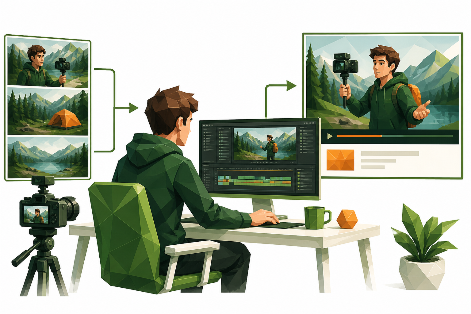 A YouTube creator's raw footage becoming a finished edited video